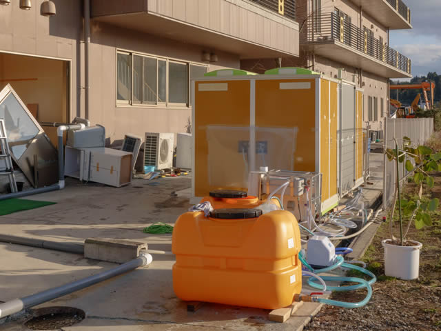 屋外にボイラー・給水タンク・排水受けタンクを設置